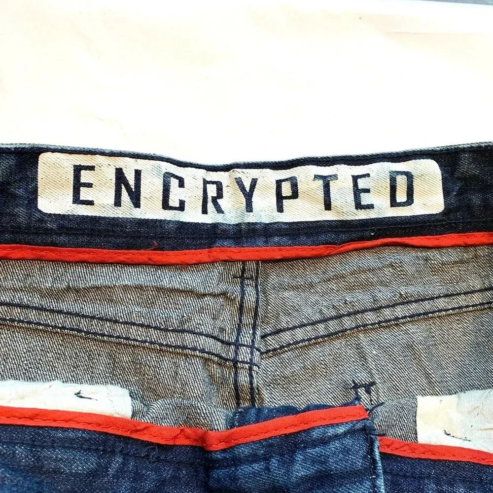 Encrypted Jeans Mens‎ 38x33 Distressed Acid Wash Relaxed Biker Moto Quilted NEW